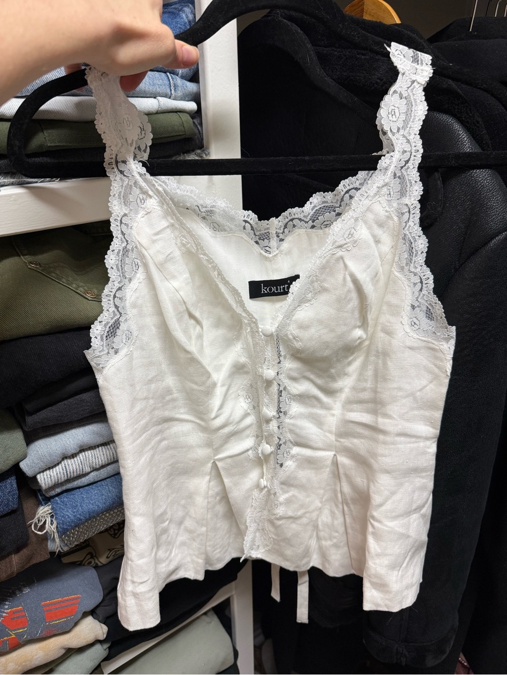 Few Moda White Linen Lace-Up Tank Top - Picture 2 of 5